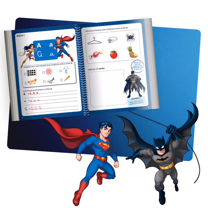 Material do Mundo Alfabeto com livro aberto e crianças