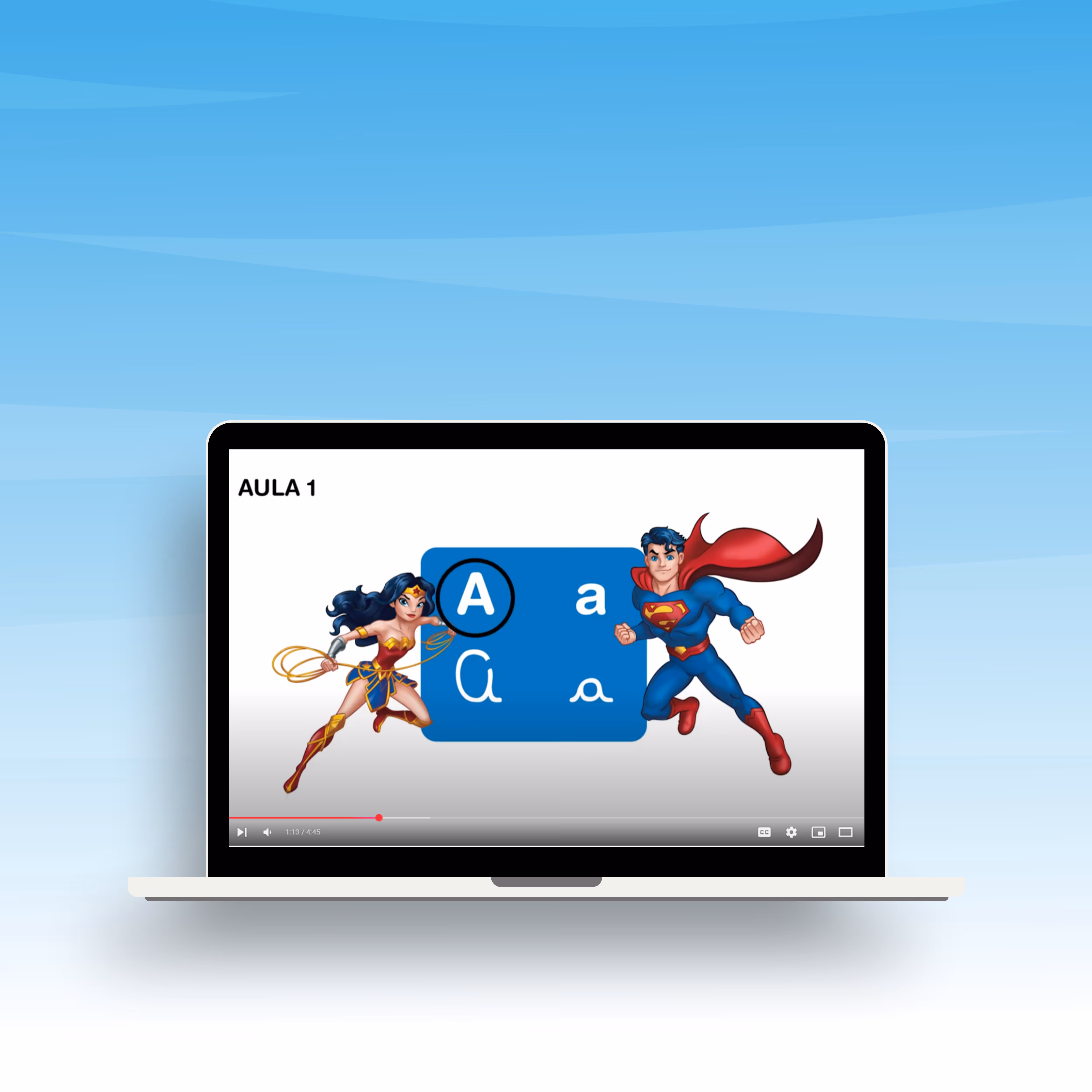 Laptop com videoaulas do Mundo Alfabeto